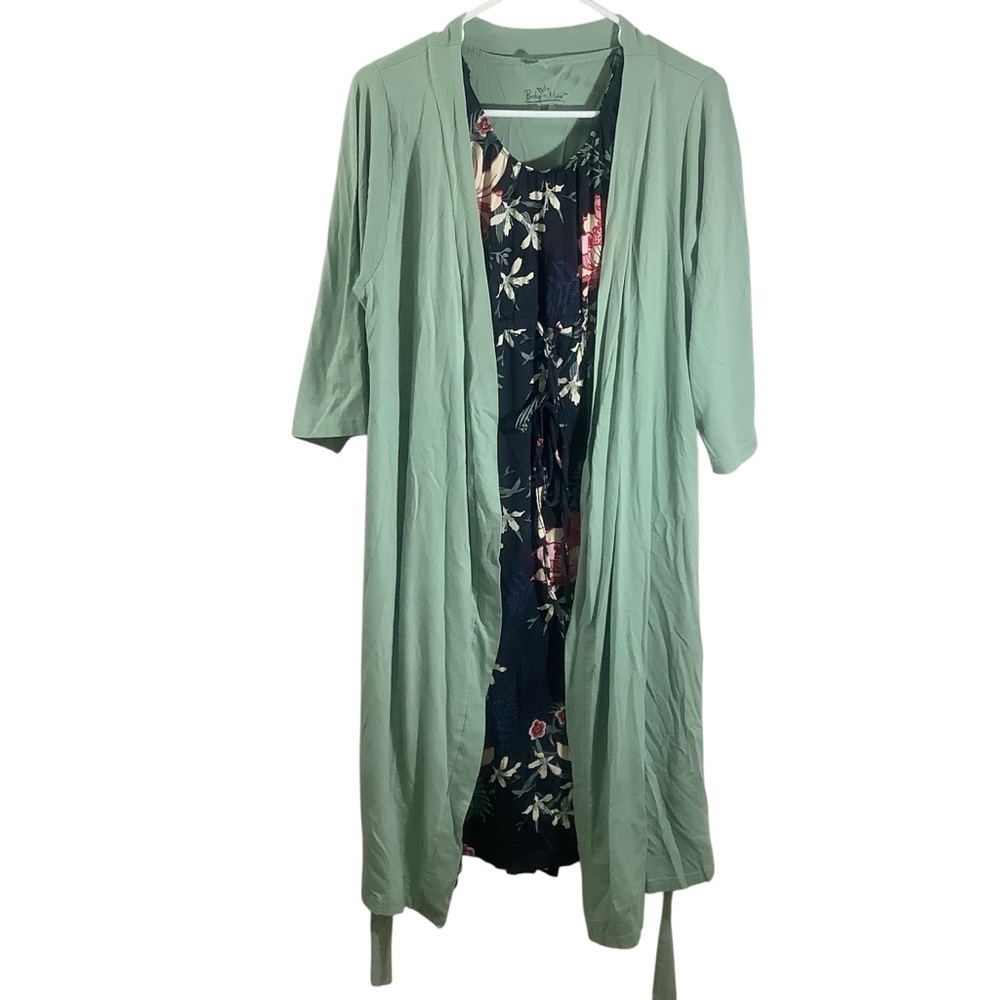 Baby Be Mine 2-Pc Floral Print Maternity Nightgown with Green Robe Set
